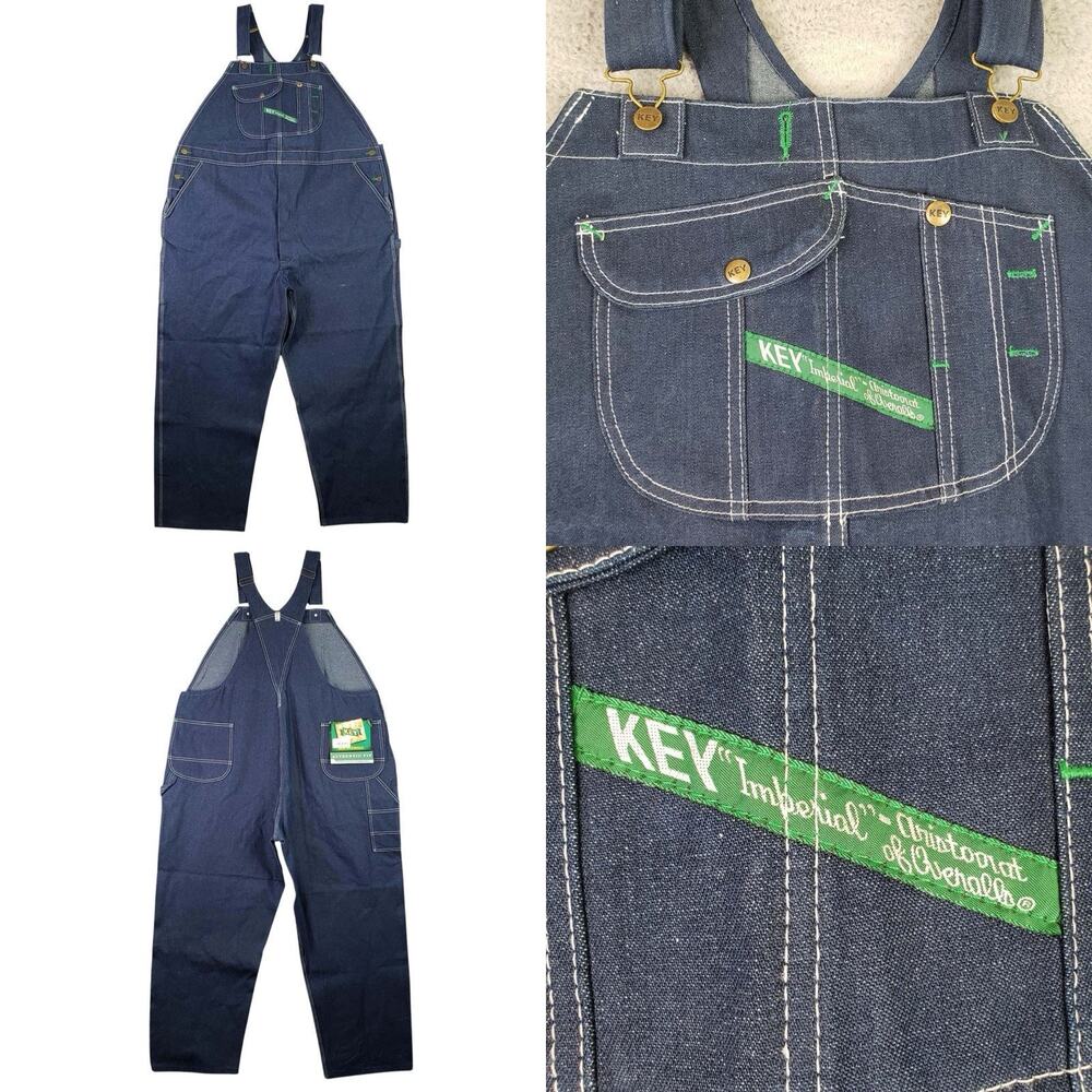 Key Imperial Overalls Mens 52x30 Dark Blue Denim Bib Workwear Carpenter New